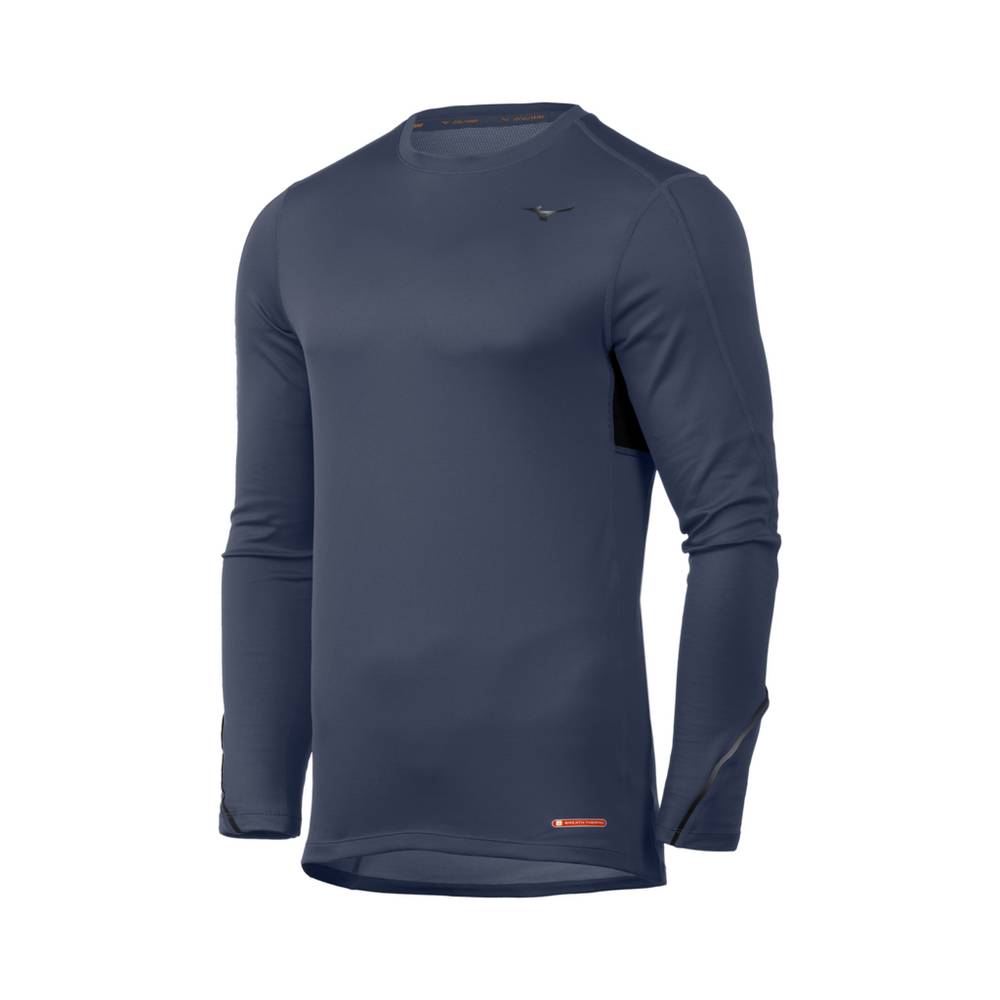 Mizuno Breath Thermo® Long Sleeve - Erkek Base Layer - Indigo/Siyah Türkiye (YTRZJM-805)